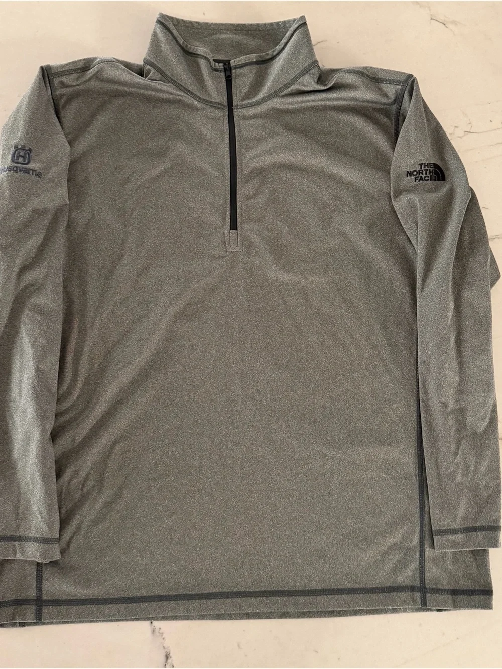North Face Pullover Mens 2XL Gray Quarter Zip Fleece Sweater Outdoors Husqvarna
